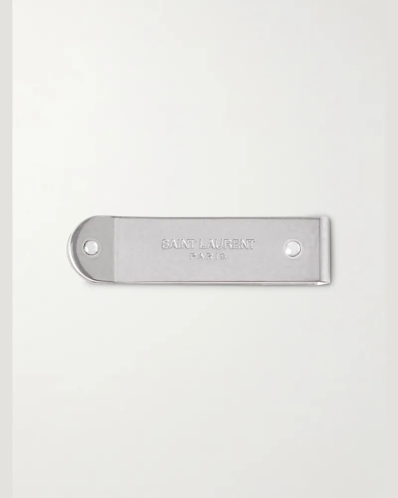 Saint Laurent Silberfarbene Geldscheinklammer mit Logogravur Silber