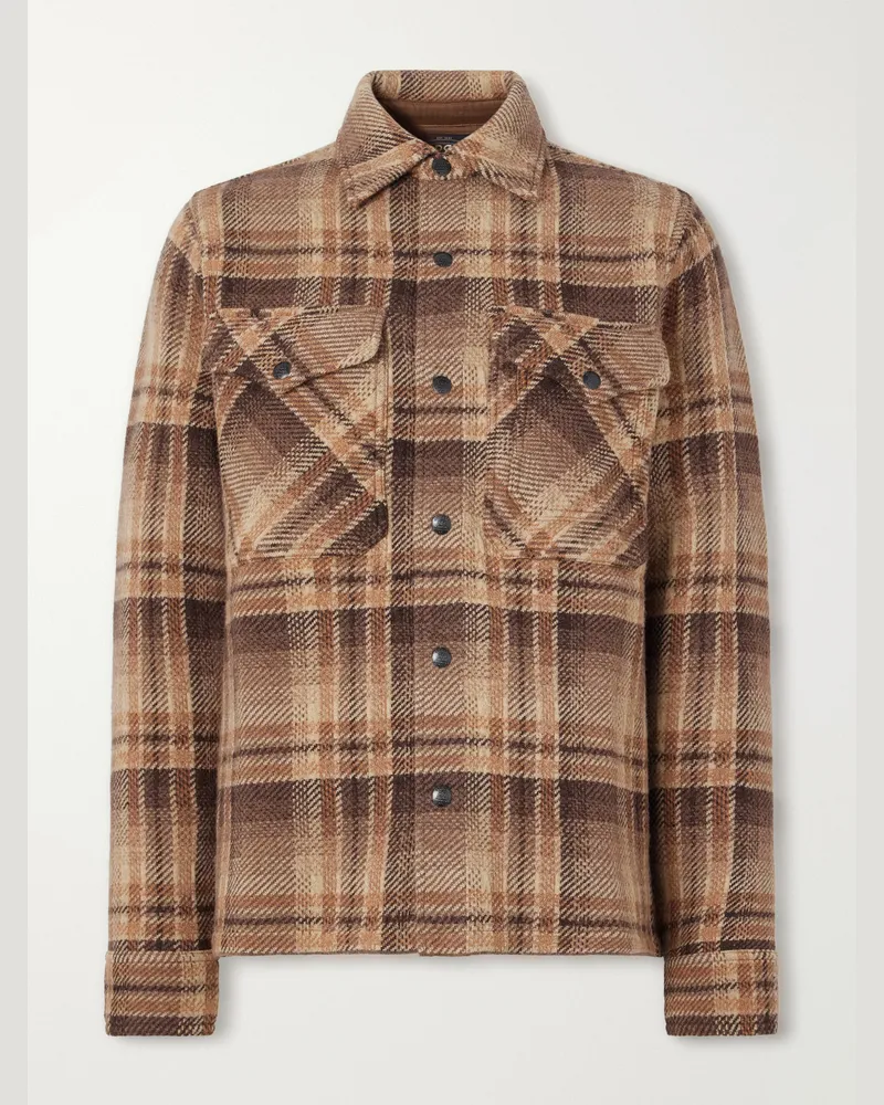 RRL Checked Jacquard-Knit Wool Jacket Brown