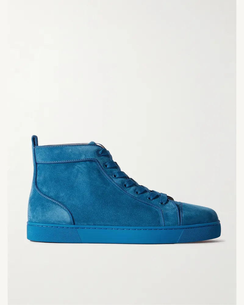 Christian Louboutin Louis High-Top-Sneakers aus Veloursleder mit Logoverzierung und Ripsband Blau