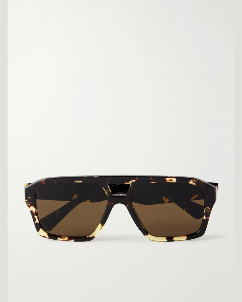 Bottega Veneta New Entry Ribbon Aviator-Style Tortoiseshell Acetate Sunglasses Brown