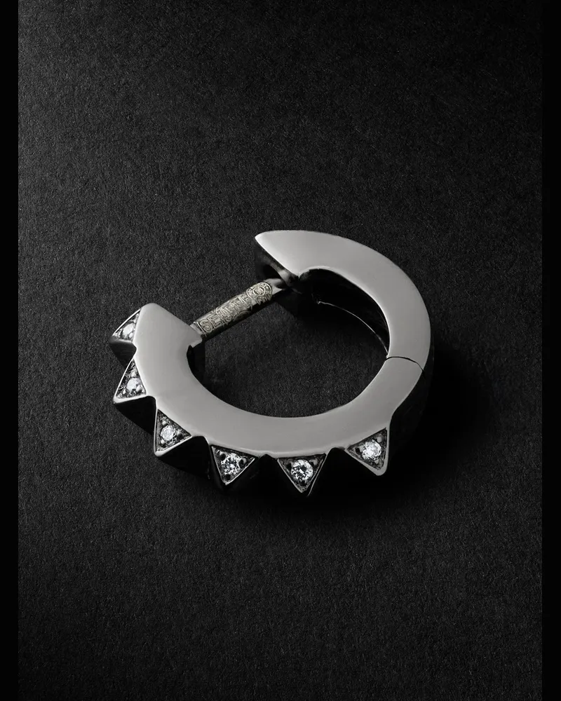 Sydney Evan Pyramid Blackened Gold Diamond Single Hoop Earring Silver