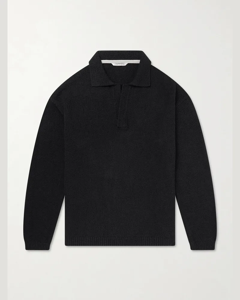 A Kind Of Guise Marabou Knitted Organic Cotton Polo Shirt Black