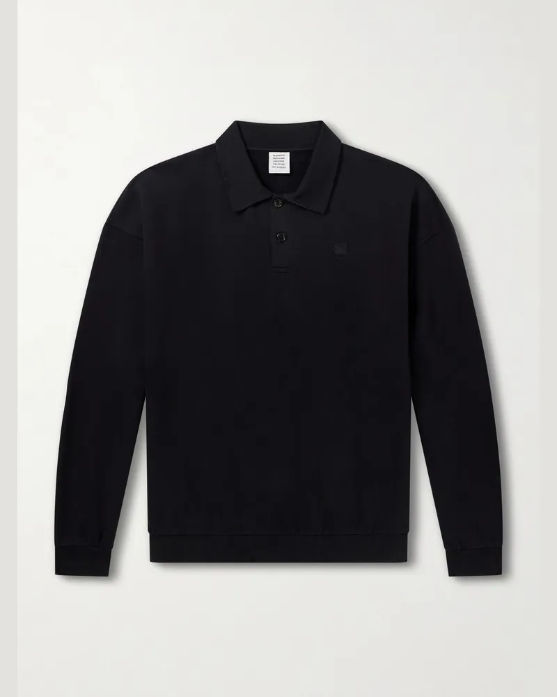 VETEMENTS Logo-Embroidered Distressed Cotton-Jersey Sweatshirt Black