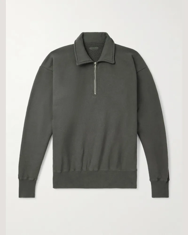 Kaptain Sunshine Garment-Dyed Cotton-Jersey Half-Zip Sweatshirt Gray
