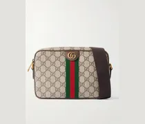 Ophidia Small Leather-Trimmed Monogrammed Coated-Canvas Messenger Bag