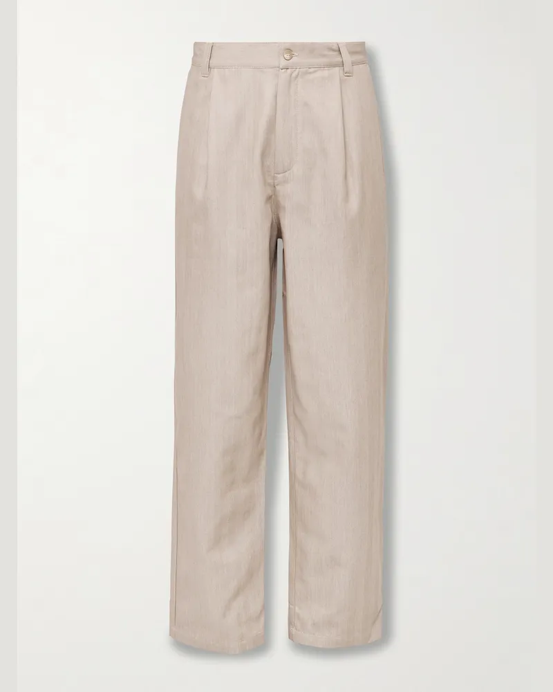 Frescobol Carioca Aldo Wide-Leg Herringbone Cotton Trousers Neutrals