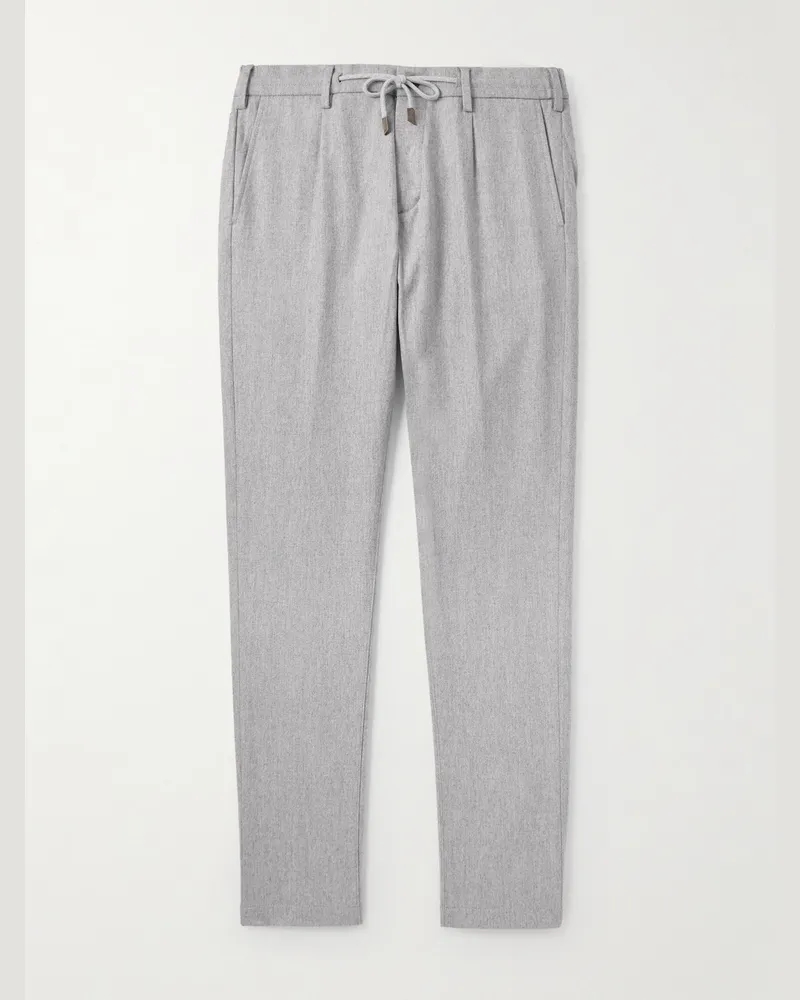 Eleventy Schmal und gerade geschnittene Hose aus einer Stretch-Woll-Kaschmirmischung mit Kordelzugbund und Falten Grau