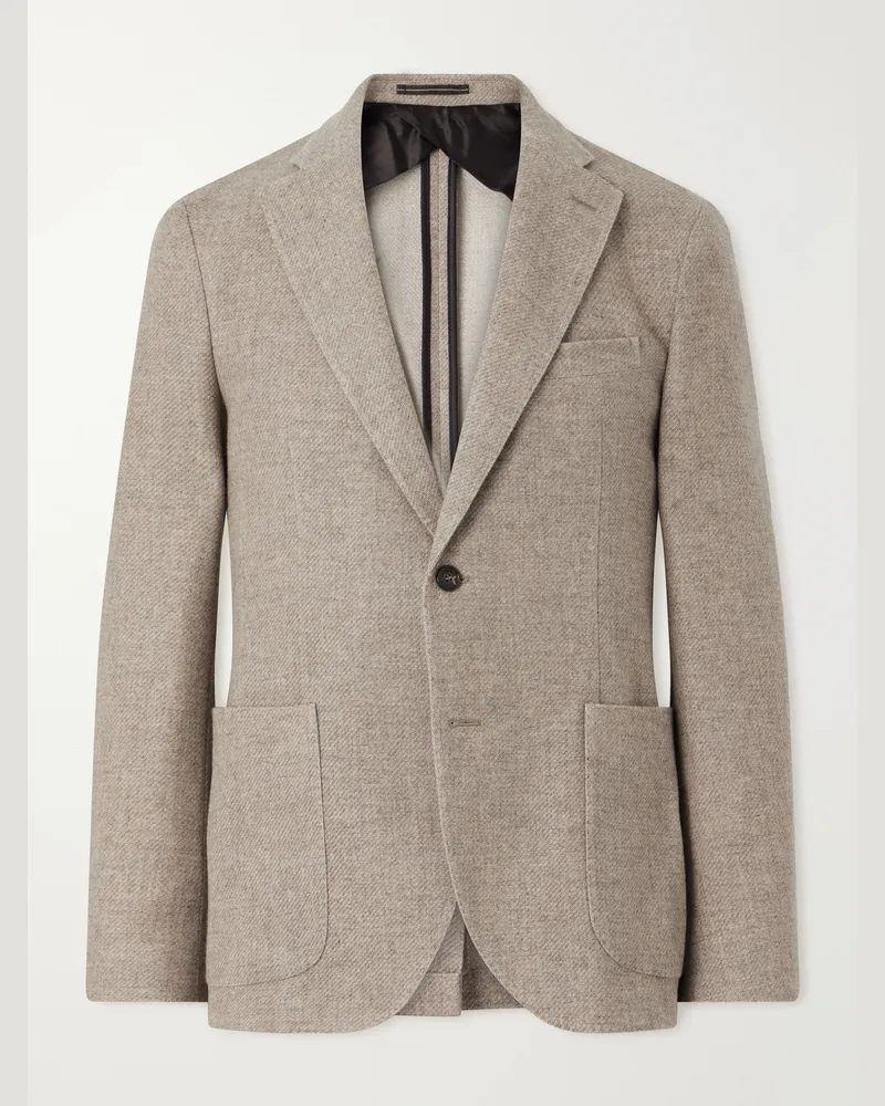 Slowear Cotton, Wool and Cashmere- Blend Jacquard Blazer Neutrals