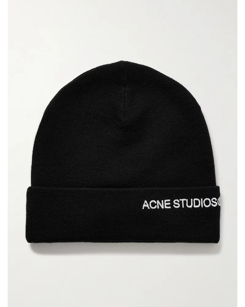 Acne Studios Beanie aus einer Wollmischung mit Logostickerei Schwarz