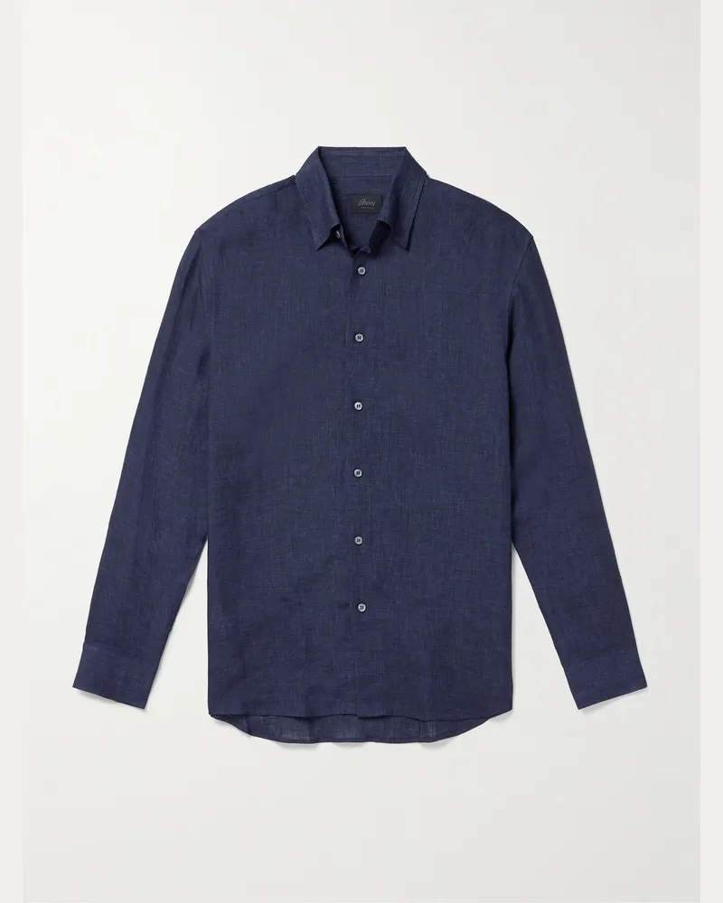 Brioni Hemd aus Leinen mit Button-Down-Kragen Blau