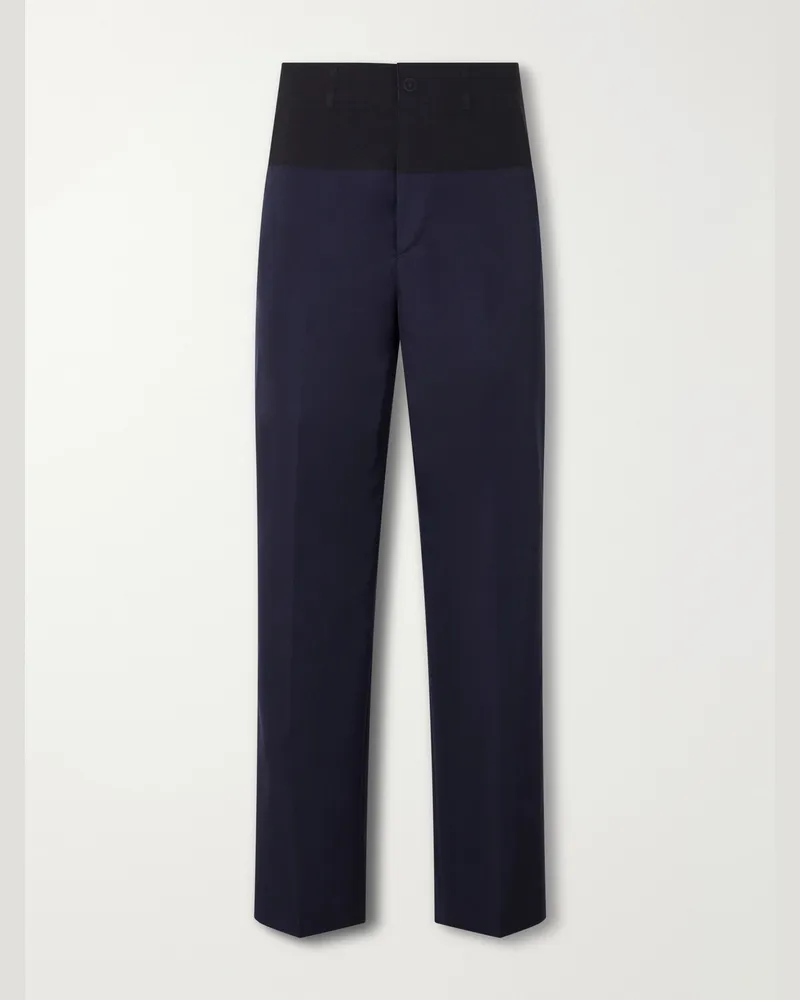 Maison Margiela Insertion Straight-Leg Patched Virgin Wool Trousers Blue
