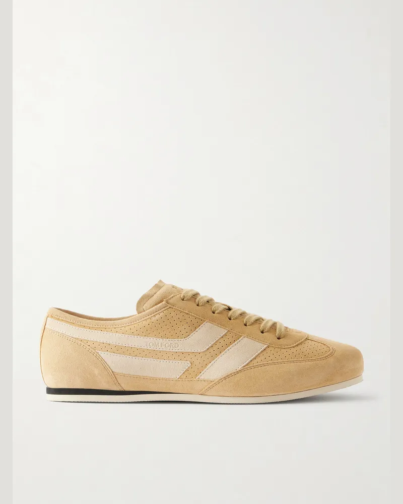 Tom Ford Brook Perforated Suede Sneakers Neutrals