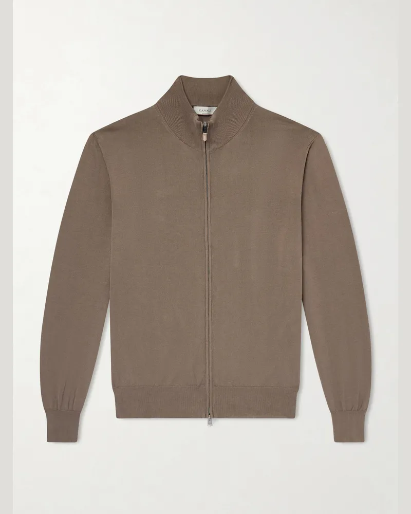 Canali Slim-Fit Cotton Zip-Up Sweater Brown