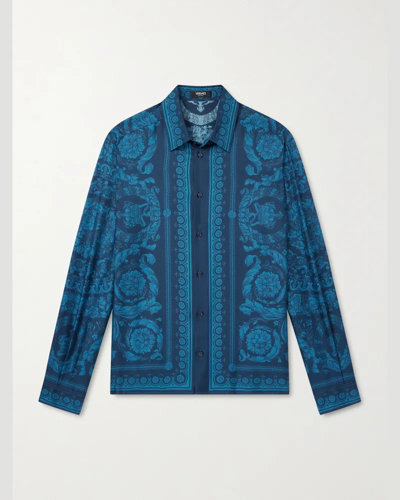 Versace Hemd aus bedrucktem Seiden-Twill Blau