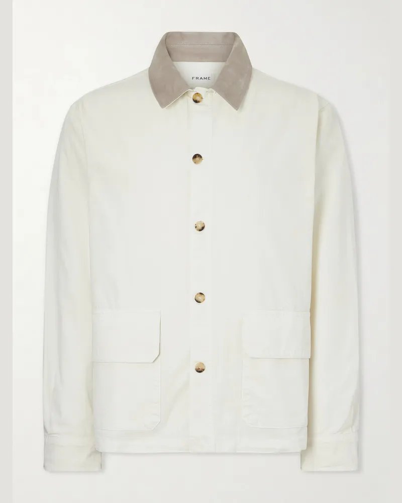 Frame Denim Suede-Trimmed Cotton-Blend Jacket White