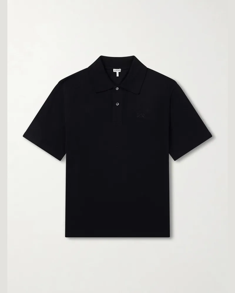 Loewe Anagram-Embroidered Cotton-Piqué Polo Shirt Black