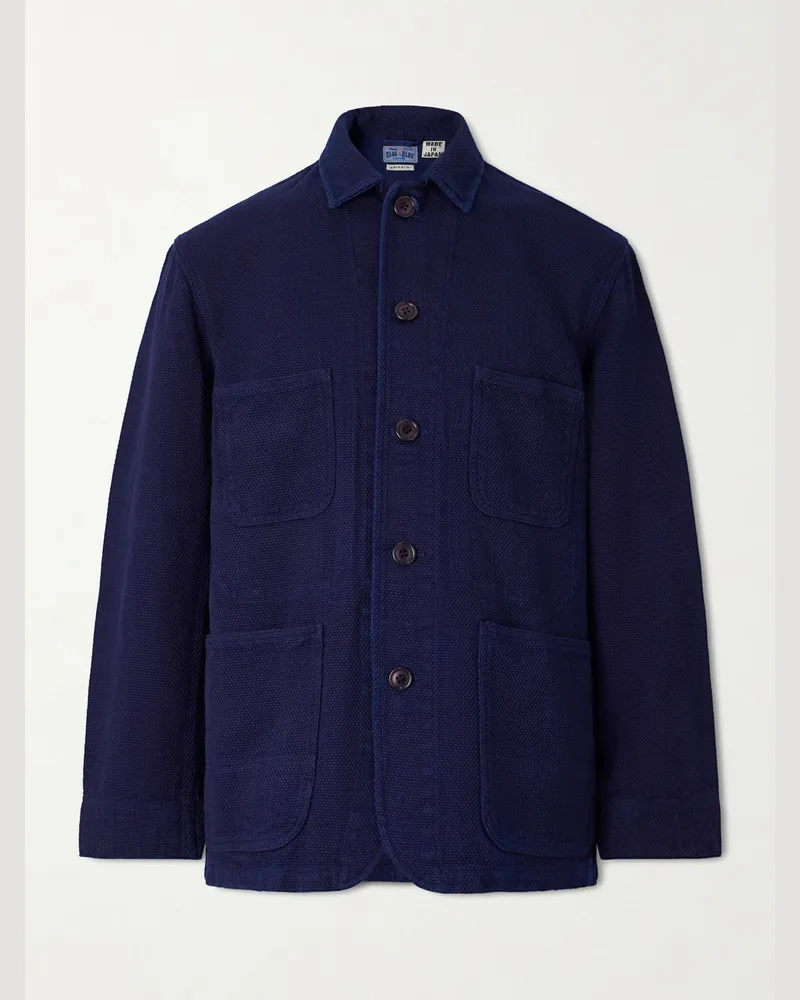 Blue Blue Japan Jacke aus Baumwoll-Piqué mit Logoapplikation in Sashiko-Optik Blau