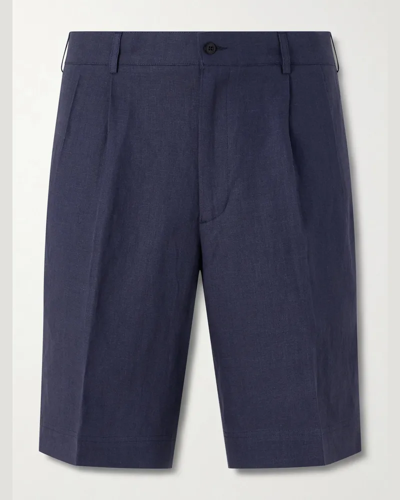 Rubinacci Gerade geschnittene Shorts aus Leinen mit Falten Blau