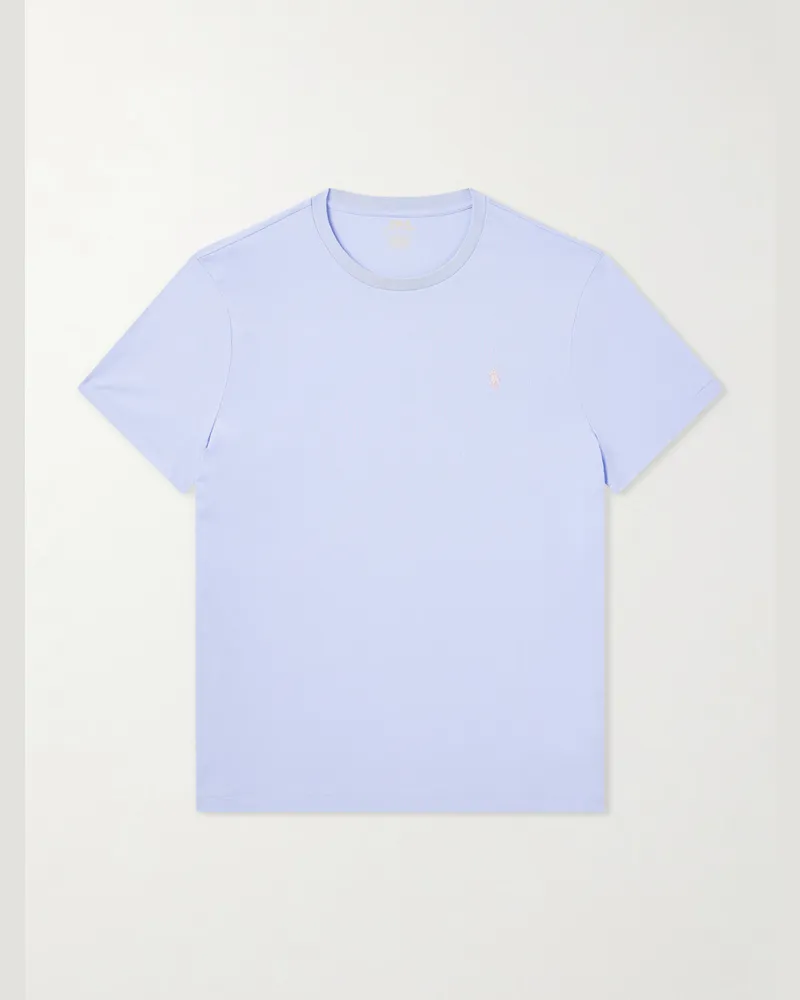 Ralph Lauren Logo-Embroidered Cotton-Jersey T-Shirt Blue