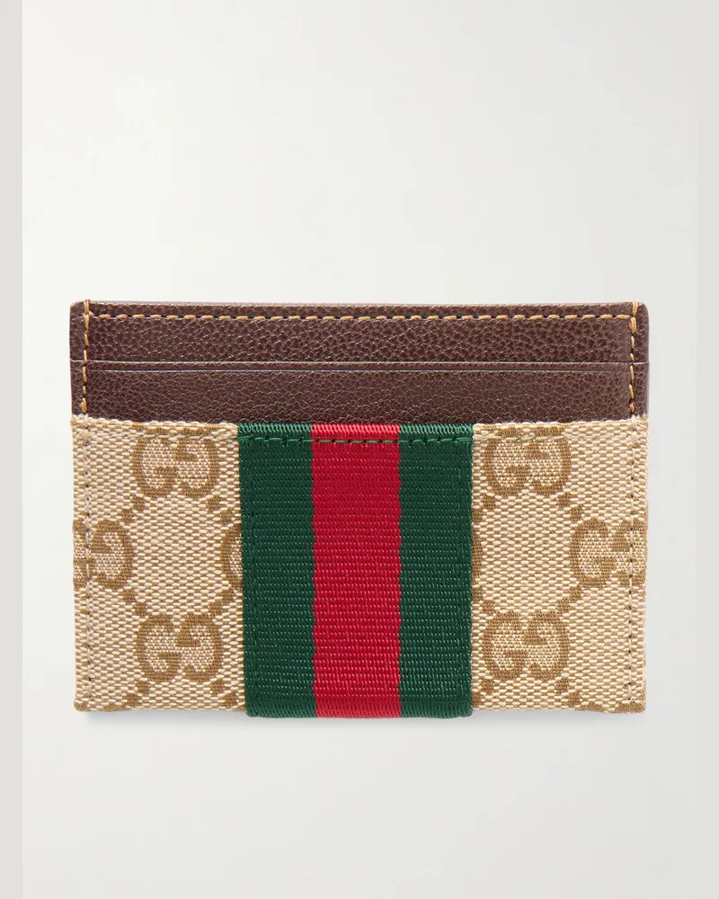 Gucci Kartenetui aus Canvas mit Logomuster und Lederbesatz Neutral