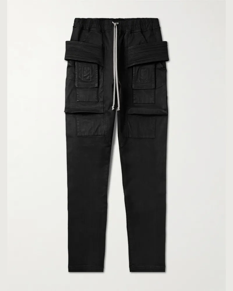 DRKSHDW by Rick Owens Creatch schmal zulaufende Cargo-Jeans aus gewachstem Stretch-Denim mit Kordelzug Schwarz