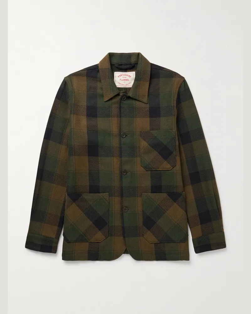 Portuguese Flannel Labura Checked Organic Cotton-Twill Overshirt Green