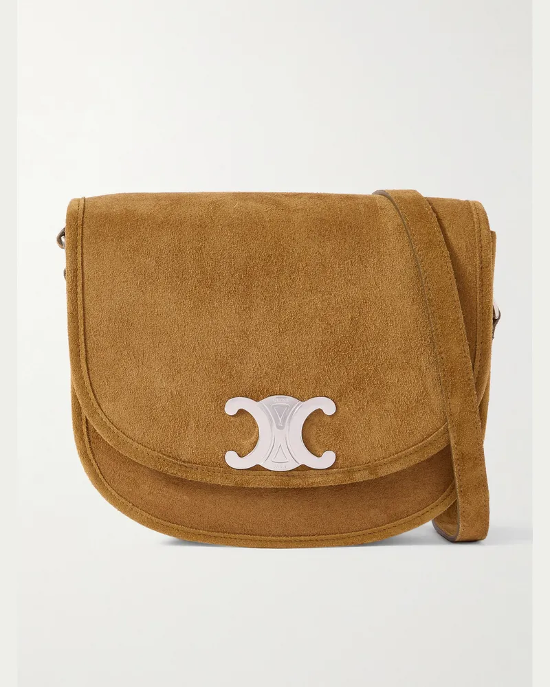Celine Triomphe Medium Suede Messanger Bag Brown