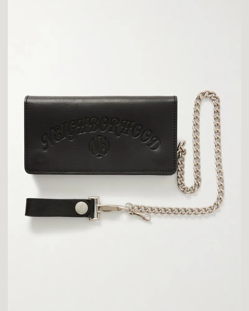 Neighborhood Logo-Embossed Leather Billfold Wallet Black