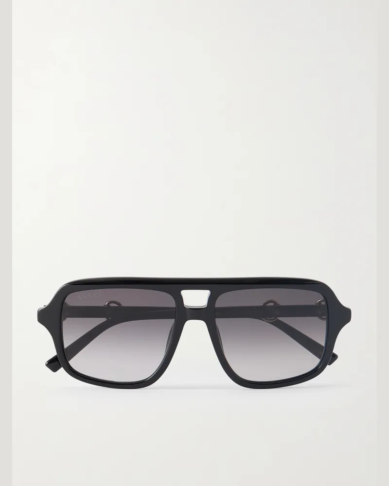 Gucci Aviator-Style Horsebit-Embellished Acetate Sunglasses Black