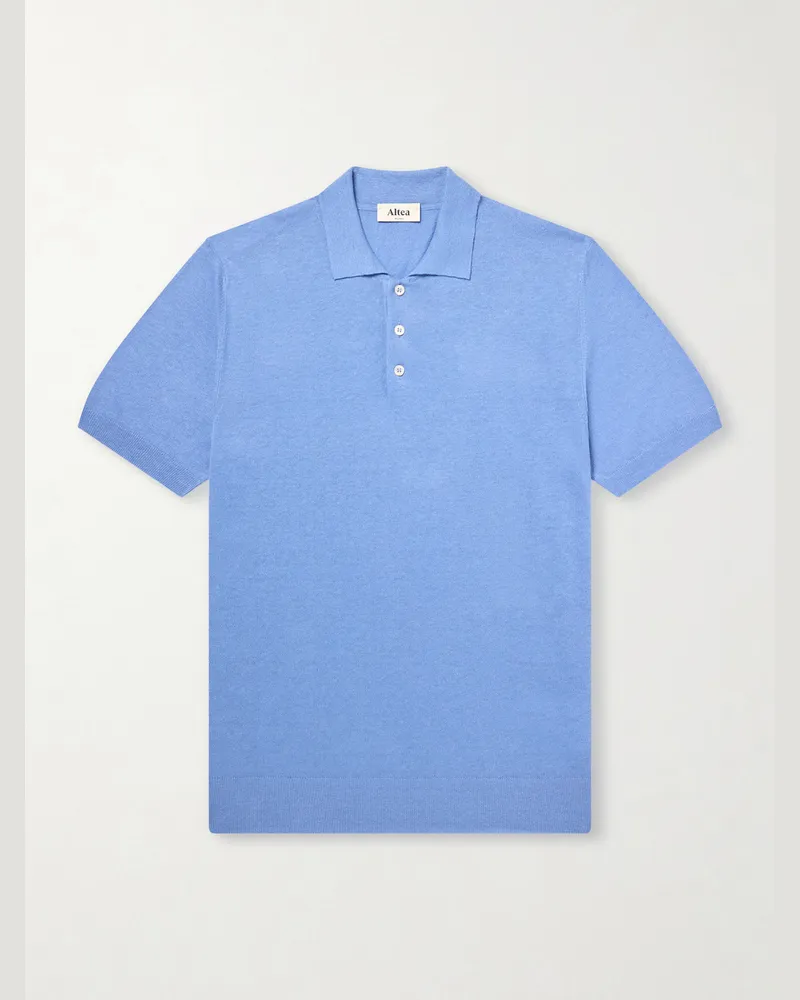 Altea Linen and Cotton-Blend Polo Shirt Blue