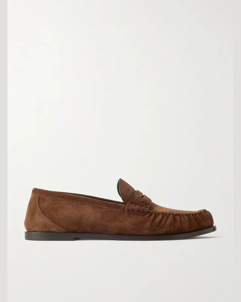 Saint Laurent Laurent Suede Penny Loafers Brown