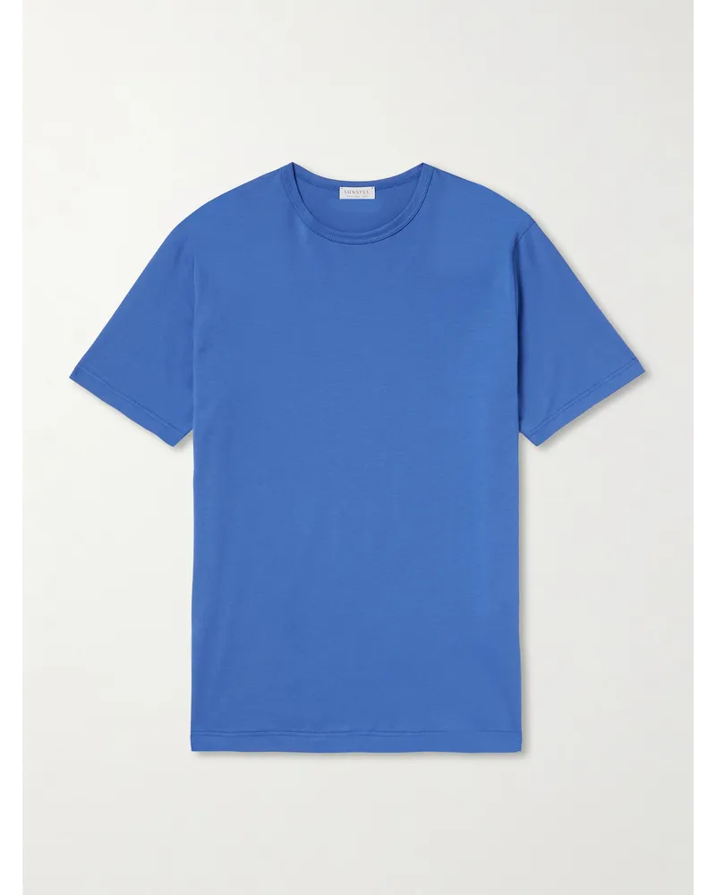 Sunspel Schmal geschnittenes T-Shirt aus Baumwoll-Jersey Blau