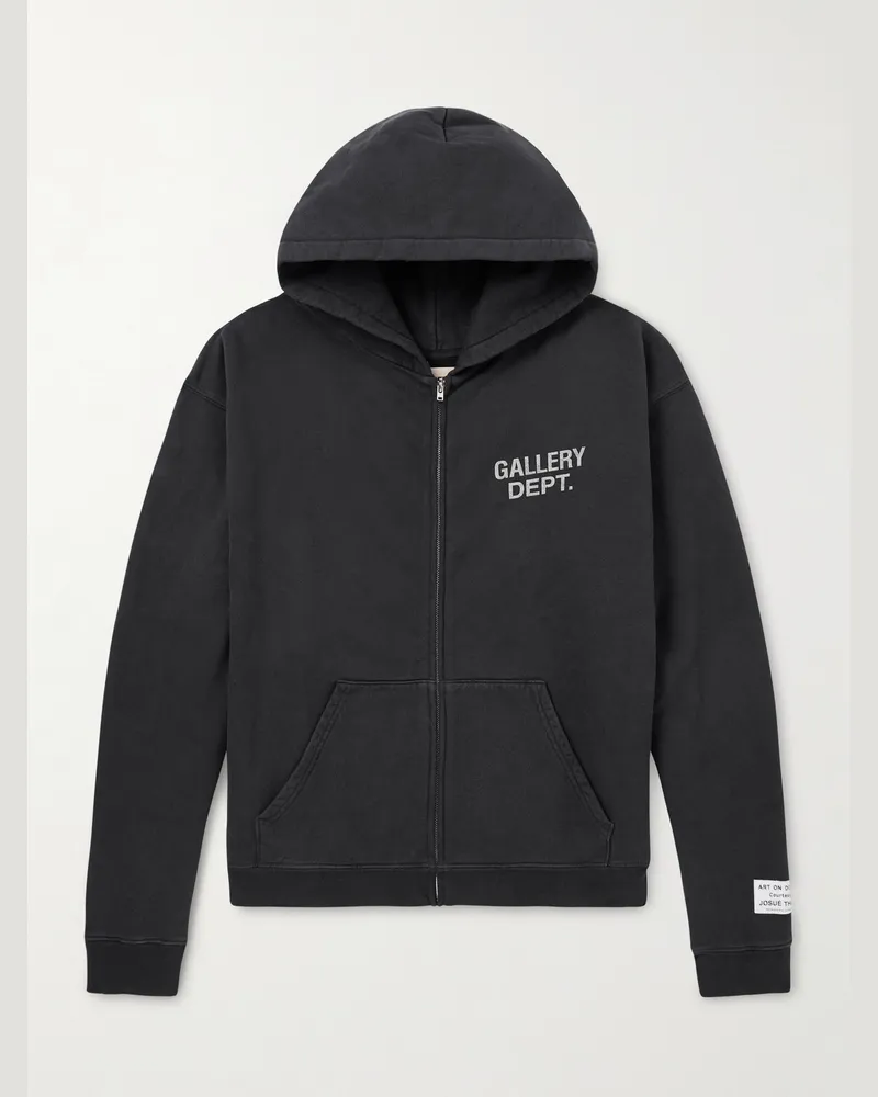 GALLERY DEPT. 90 Logo-Print Cotton-Jersey Zip-Up Hoodie Black