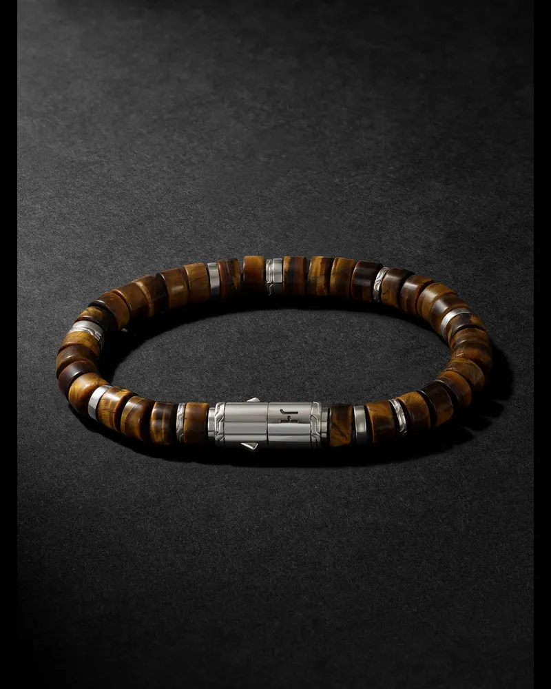 John Hardy Heishi Sterling Silver Tiger Eye Beaded Bracelet Brown