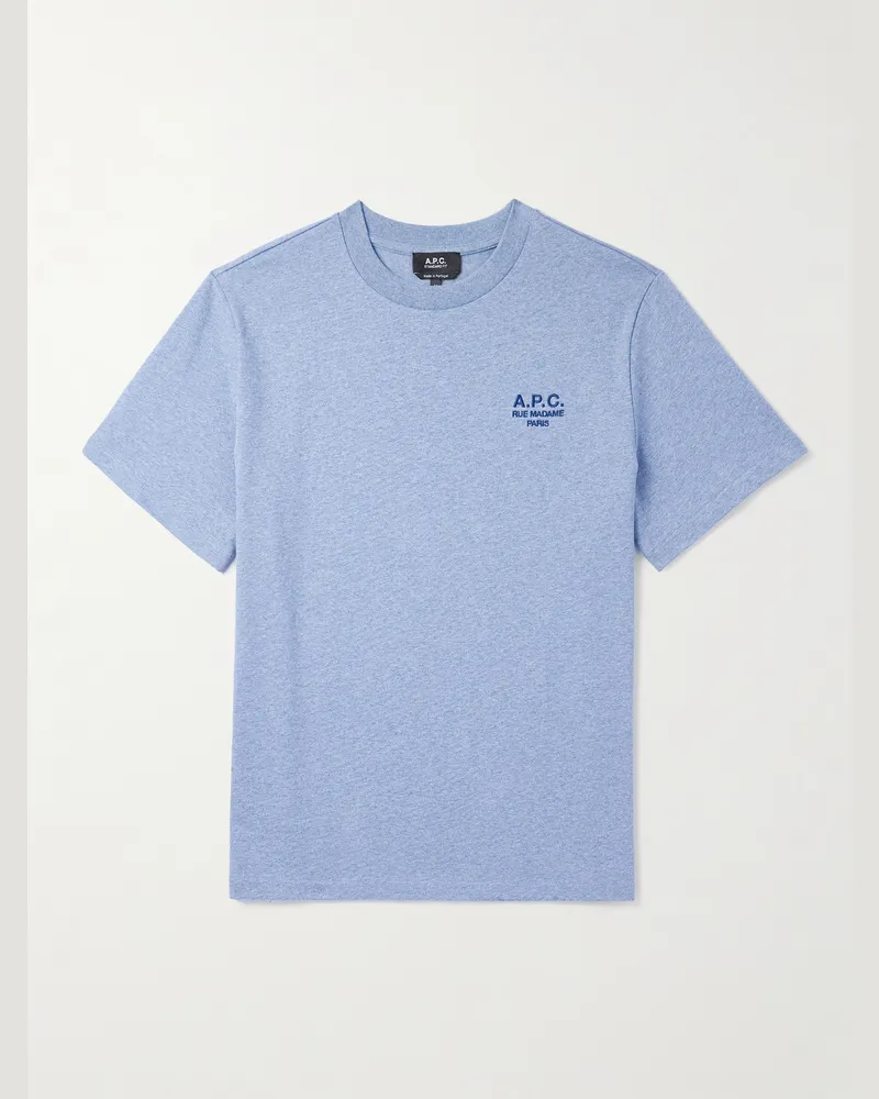 A.P.C. T-Shirt aus Baumwoll-Jersey mit Logostickerei Blau