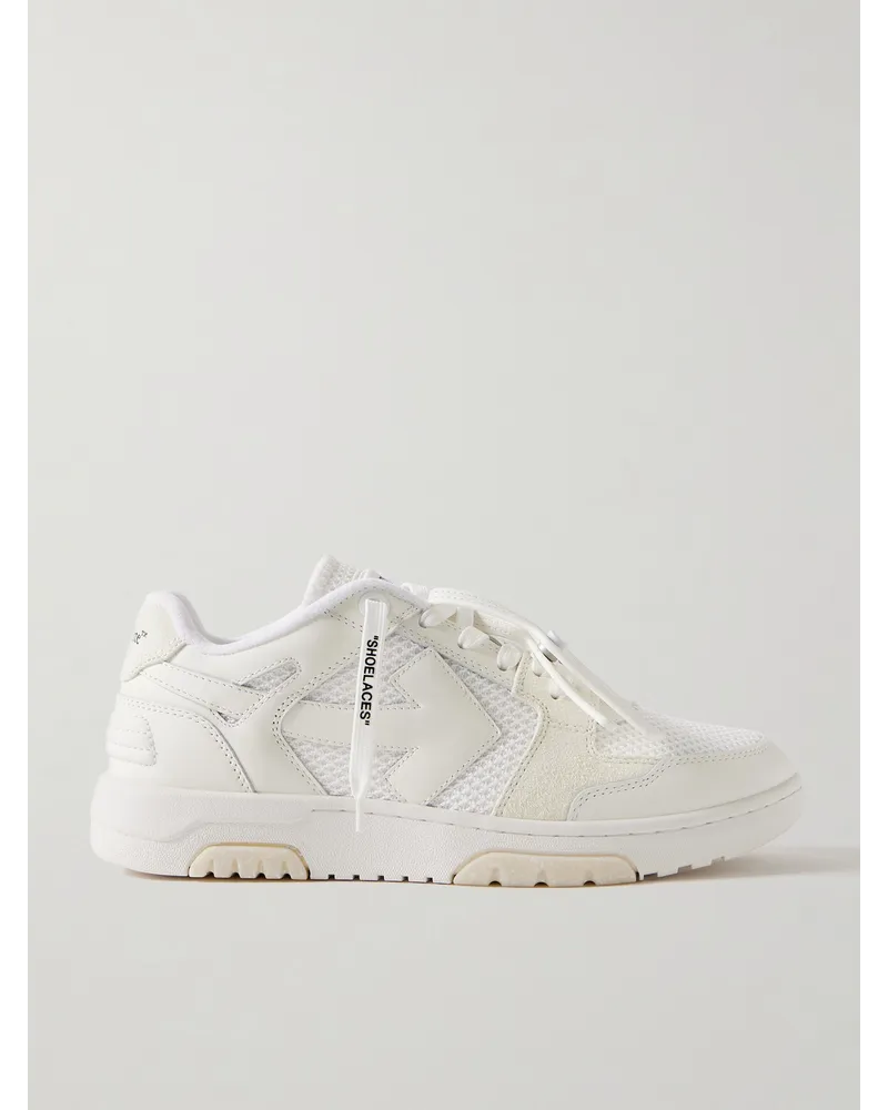 OFF-WHITE Out of Office Sneakers aus Leder und Mesh mit Velourslederbesatz Silber