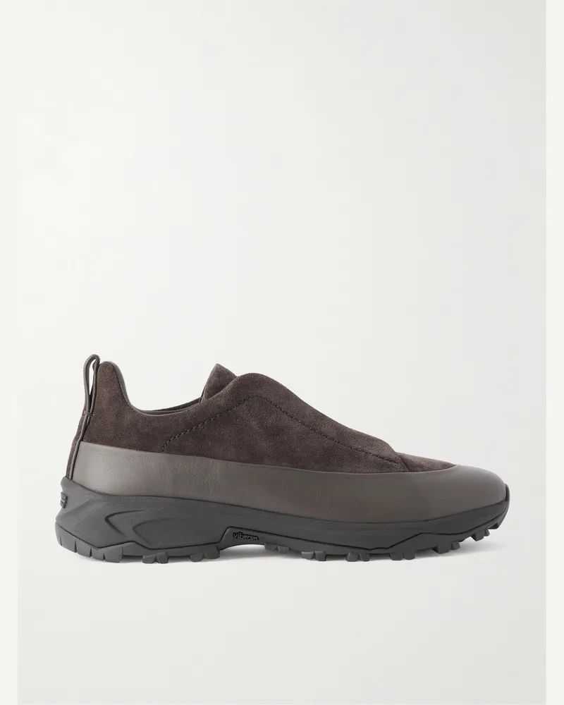 Ermenegildo Zegna Triple Stitch™ Monte Slip-ons aus Veloursleder mit Gummibesatz Braun