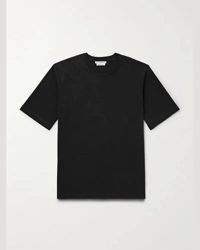 Marni T-Shirt aus Baumwoll-Jersey mit Logoapplikation Schwarz
