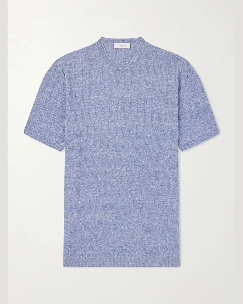 Boglioli Ribbed Linen and Cotton-Blend T-Shirt Blue