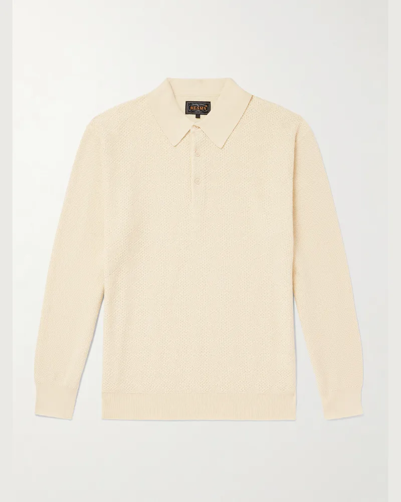 Beams Plus Pullover aus einer Ramie-Baumwollmischung mit Polokragen Neutral