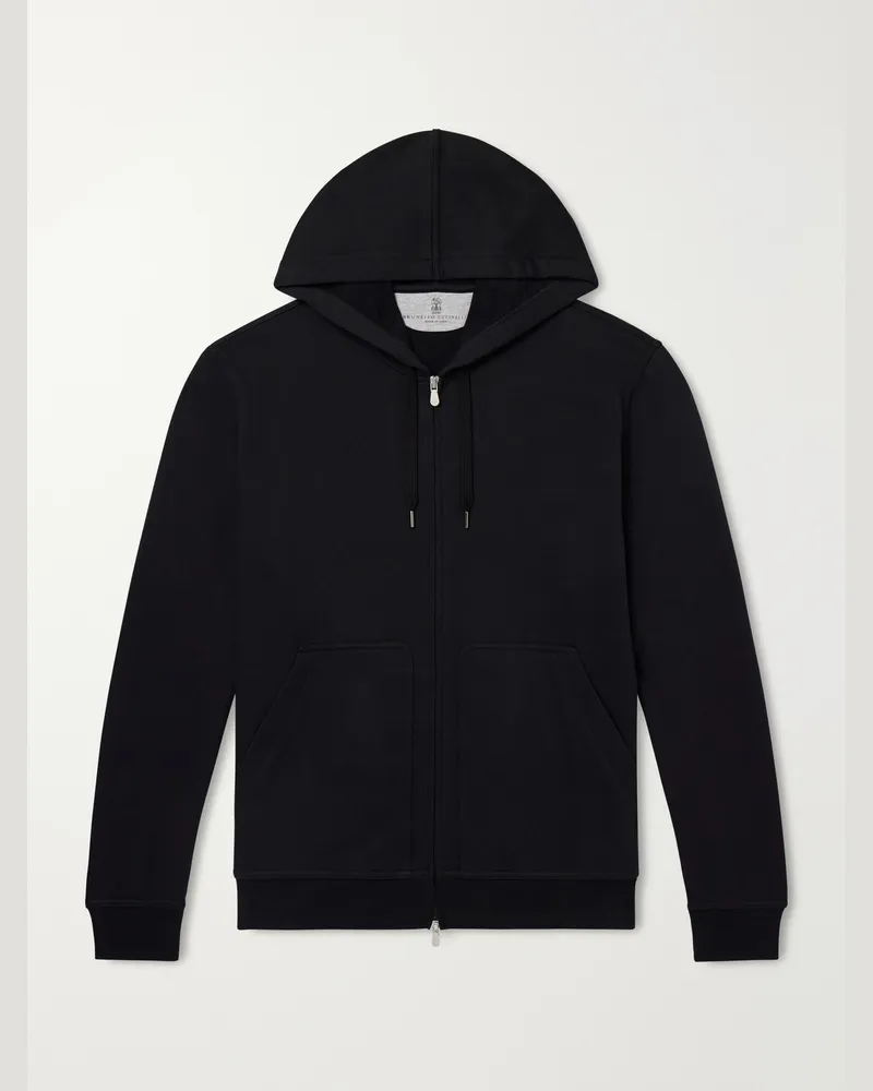 Brunello Cucinelli Cotton-Blend Jersey Zip-Up Hoodie Black
