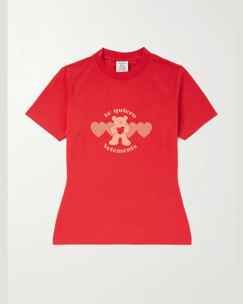 VETEMENTS Te Quiero schmal geschnittenes T-Shirt aus Stretch-Baumwoll-Jersey mit Logoprint Rot
