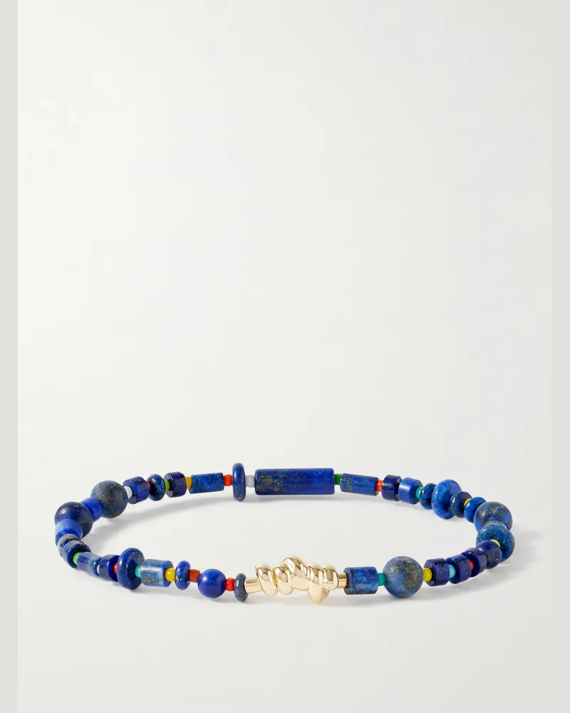 Luis Morais Armband mit Zierperlen aus Lapislazuli, Glasperlen und Detail aus 14 Karat Gold Blau