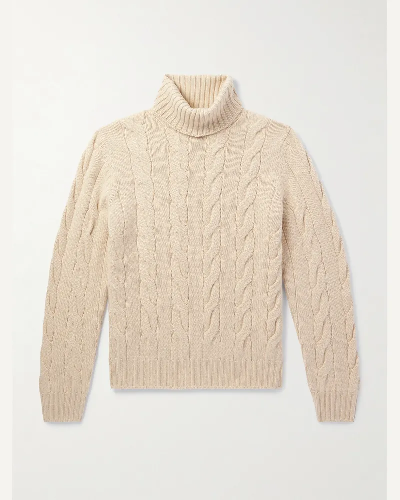 Loro Piana Napier Rollkragenpullover aus Kaschmir in Zopfstrick Neutral