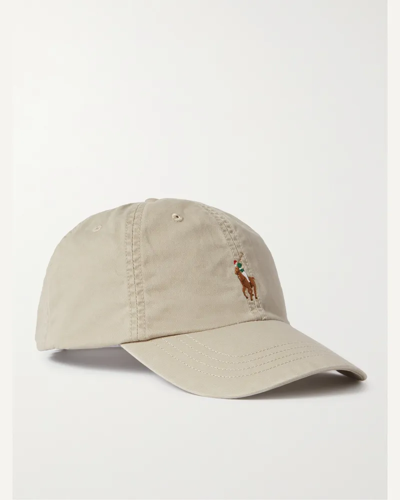 Ralph Lauren Logo-Embroidered Cotton-Twill Baseball Cap Neutrals
