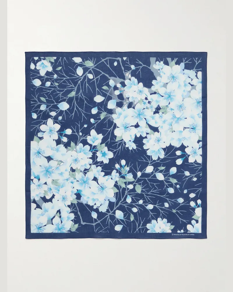 Blue Blue Japan Sakura Kaza Printed Cotton-Voile Bandana Blue
