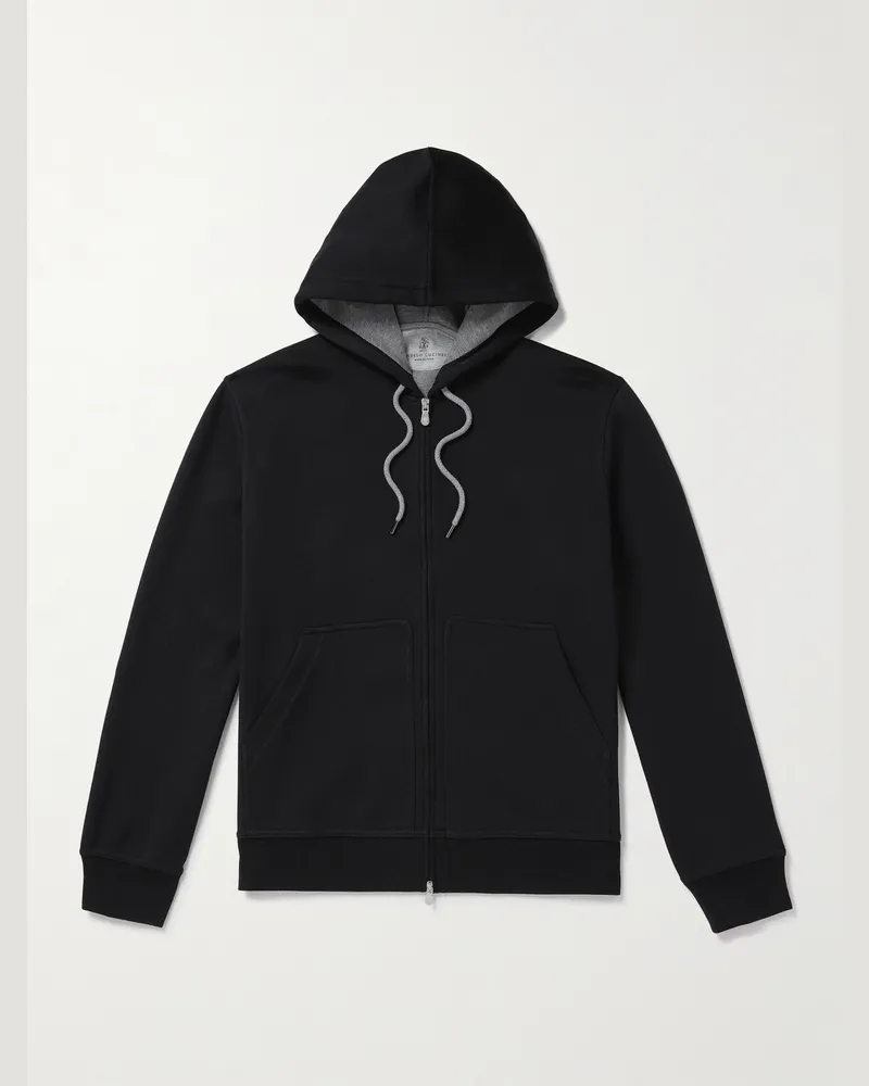 Brunello Cucinelli Kapuzenjacke aus Jersey aus einer Baumwollmischung mit Reißverschluss Schwarz