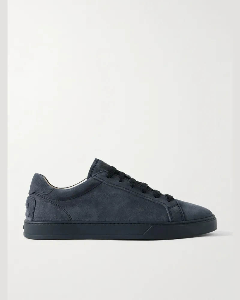 TOD'S Allacciata Cassetta Rubber-Trimmed Suede Sneakers Blue