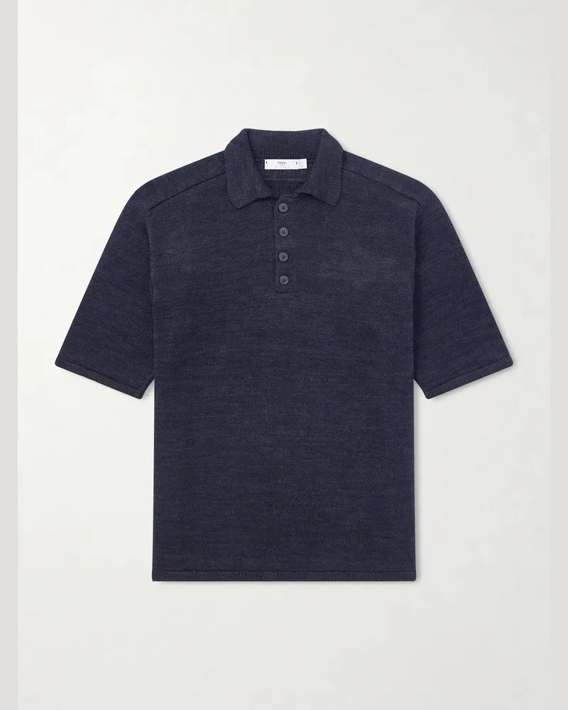 Inis Meáin Knitted Linen Polo Shirt Black
