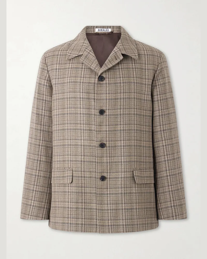 AURALEE Checked Silk and Linen-Blend Tweed Jacket Brown
